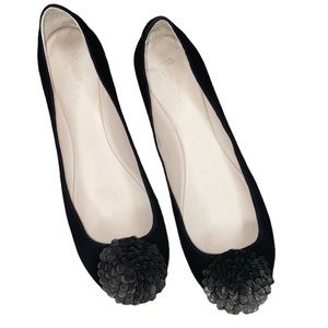 Boden Black Leather Ballet Flats with Floral  Detail Size 38